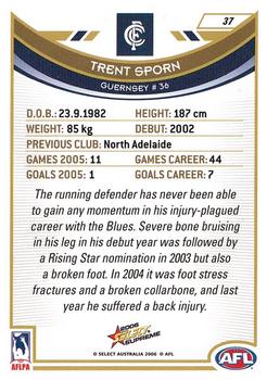 2006 Select AFL Supreme #37 Trent Sporn Back